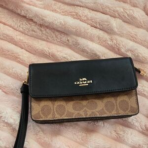 Coach Black and Tan Wristlet Clutch